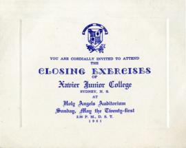 Invitation and Program of the 1961 Closing Excersies for Xavier Junior College